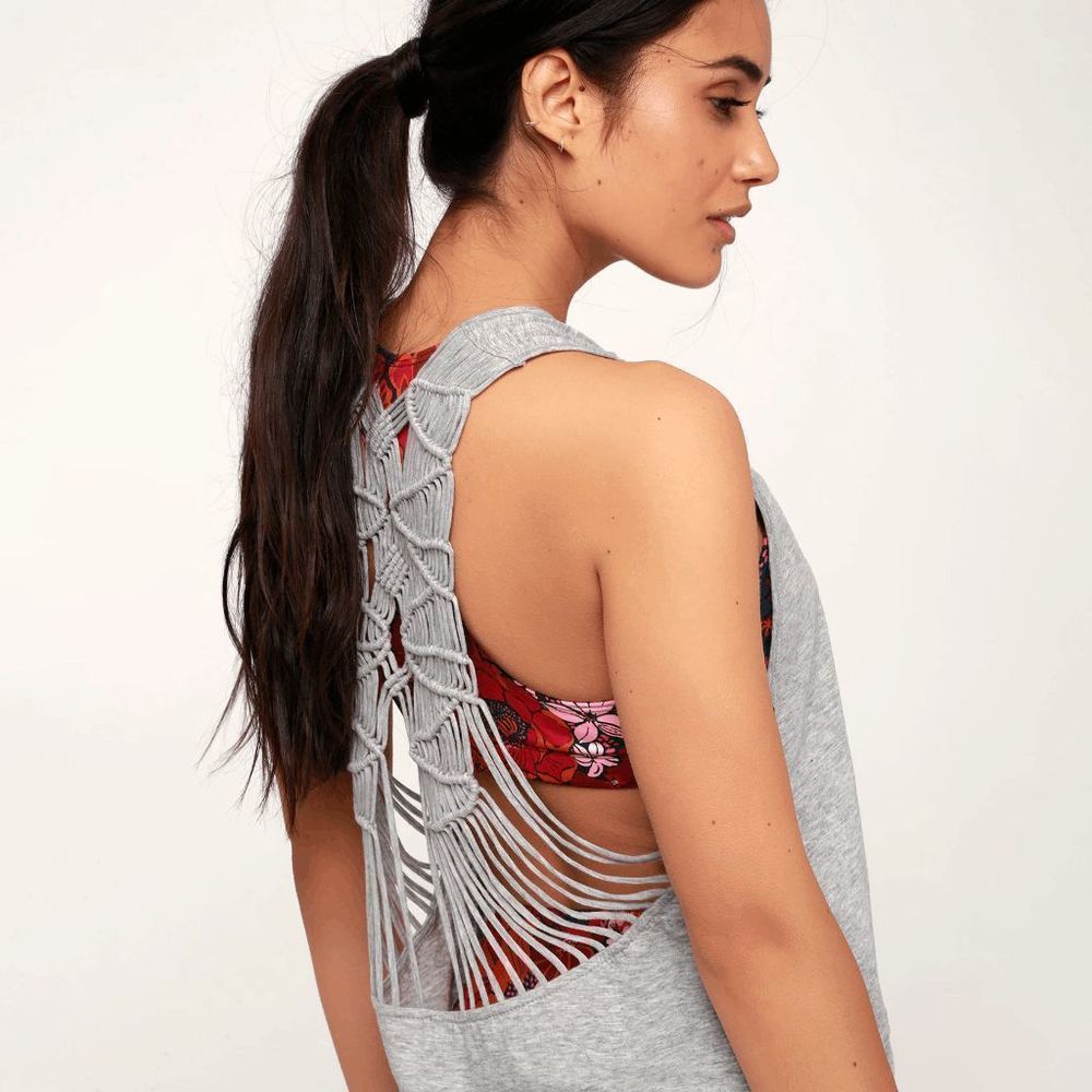 NWOT Free People Strappy Back Gray Woven Tank Top - Picture 13 of 15